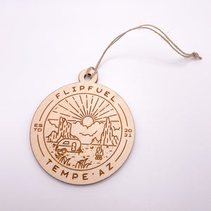 The FlipFuel® Natural Birch Wood Ornament - Tempe, Arizona includes a natural twine loop for hanging.